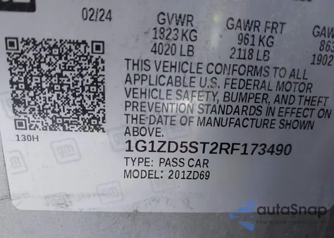 2024 Chevrolet Malibu Fwd 1Lt из США, поврежденный, VIN 1G1ZD5ST2RF173490